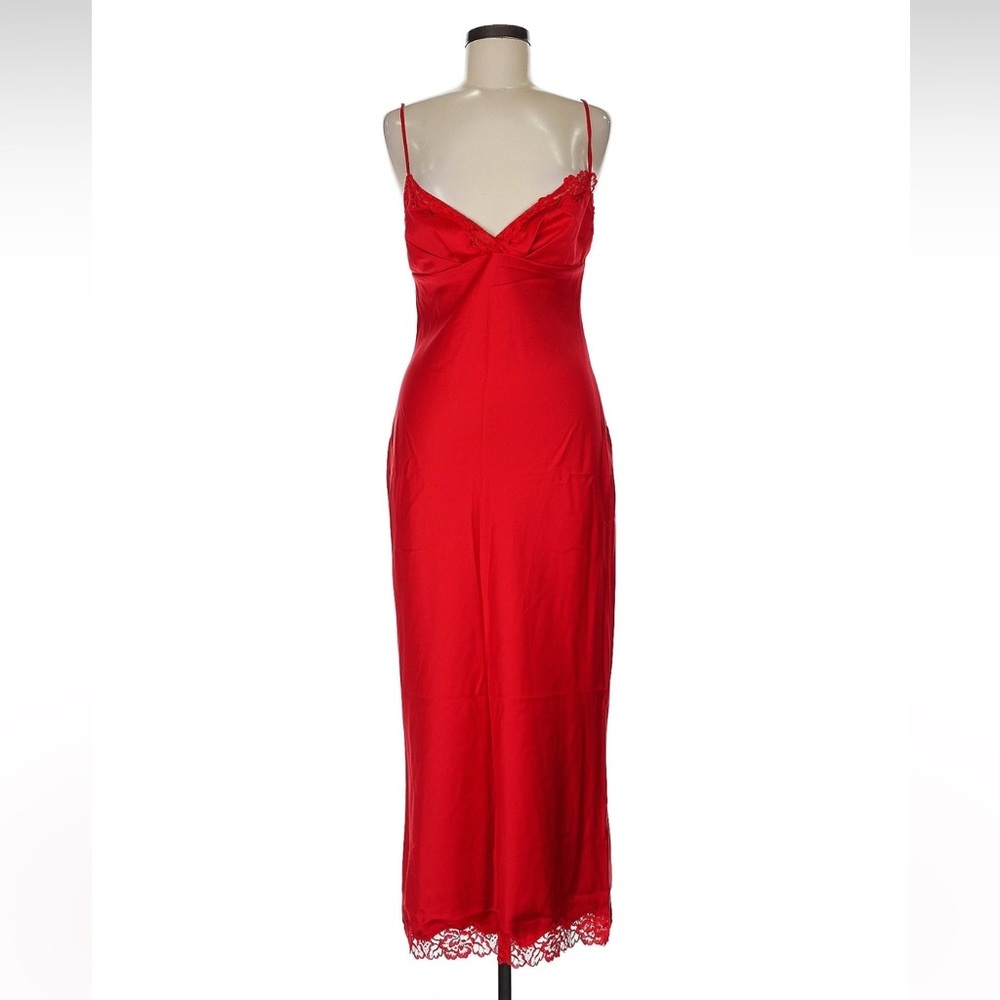 House of CB Red Lace-Trim Corset Midi Dress